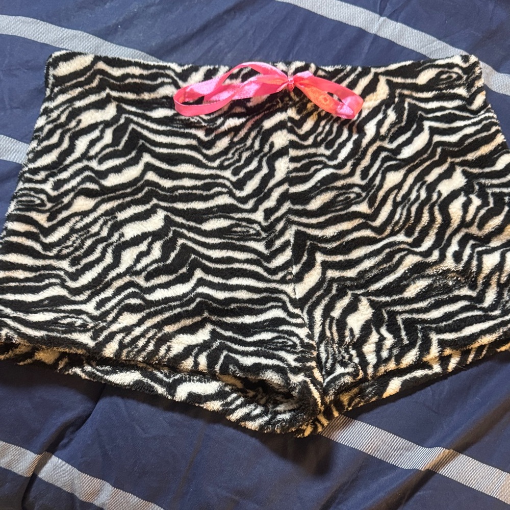 Zebra Pattern Fleece Pajama Shorts with Pink Accent